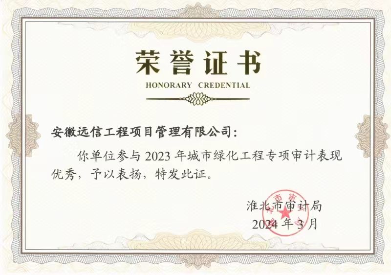 祝贺！安徽远信获淮北市审计局表彰